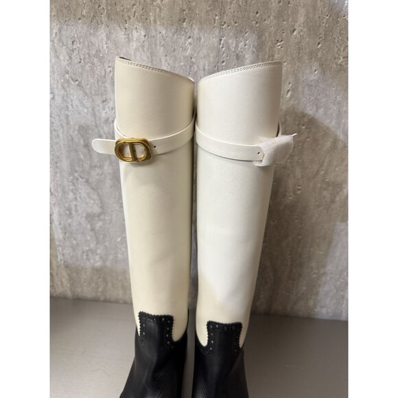 Christian Dior Womens Two-Tone Leather Tall Riding Boots Black & White Size 38.5 - Picture 13 of 15